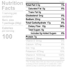Dehydrated broccoli nutrition facts label