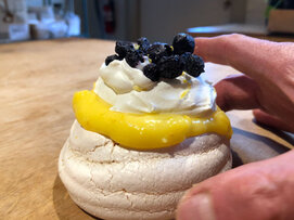 Lemon Curd Pavlova with Dried Blueberries