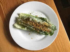 Caesar salad with gluten free Brussels sprout croutons